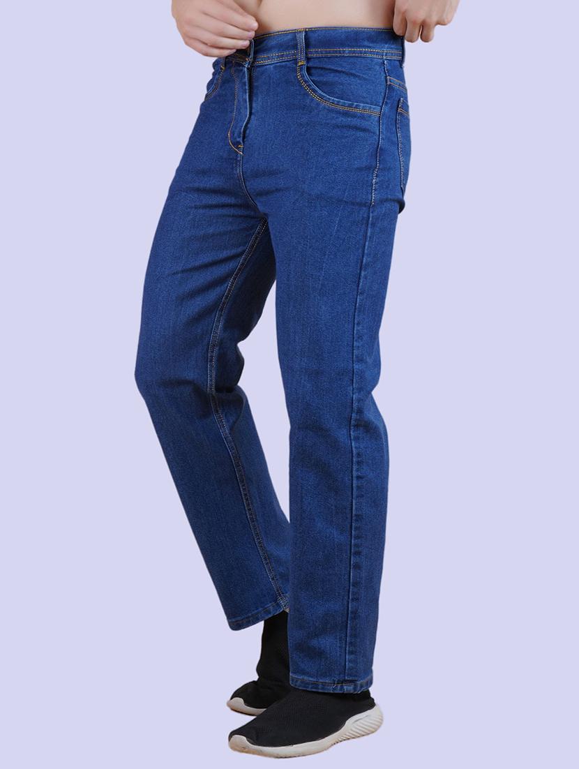men blue plain mid rise straight fit jeans - 22012498 - Zoom Image - 0