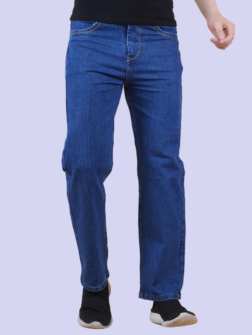 men blue plain mid rise straight fit jeans - 22012499 - Standard Image - 0