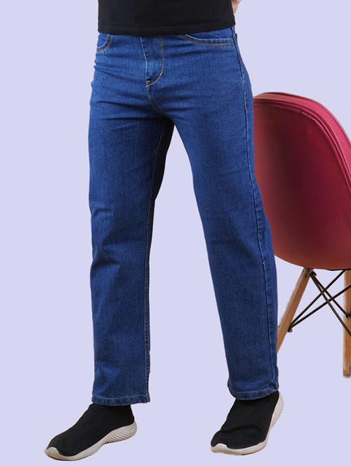 men blue plain mid rise straight fit jeans - 22012500 - Standard Image - 0