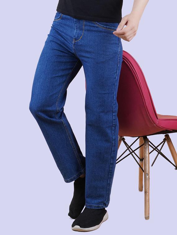 men blue plain mid rise straight fit jeans