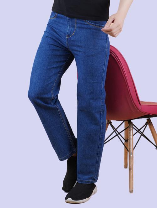 men blue plain mid rise straight fit jeans - 22012502 - Standard Image - 0
