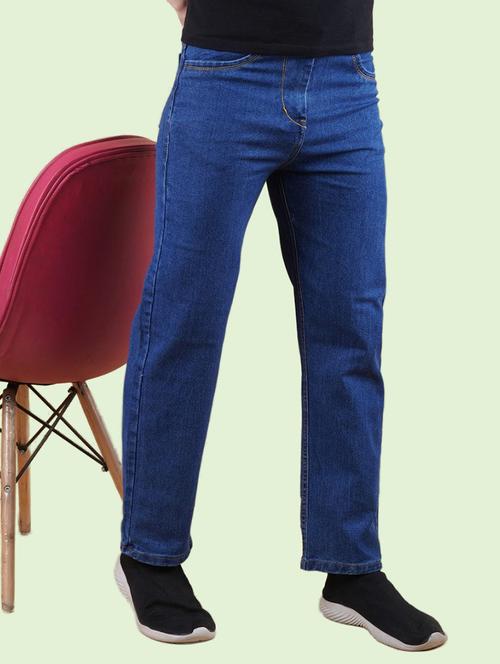 men blue plain mid rise straight fit jeans - 22012505 - Standard Image - 0