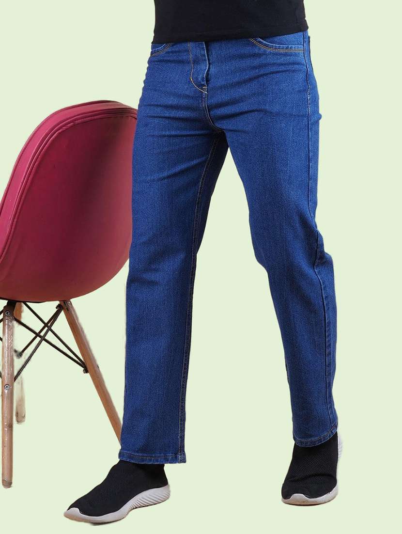 men blue plain mid rise straight fit jeans - 22012507 - Zoom Image - 0