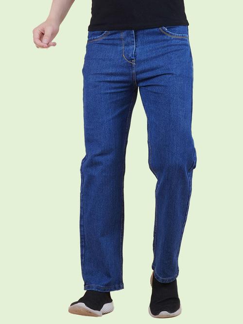 men blue plain mid rise straight fit jeans - 22012508 - Standard Image - 0