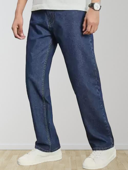 men blue plain mid rise relaxed fit jeans - 22012512 - Standard Image - 0