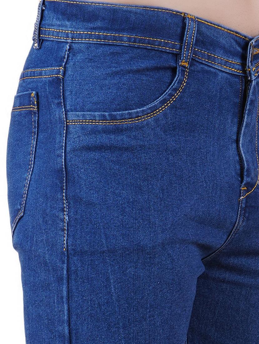 men blue plain mid rise straight fit jeans - 22012517 - Standard Image - 3