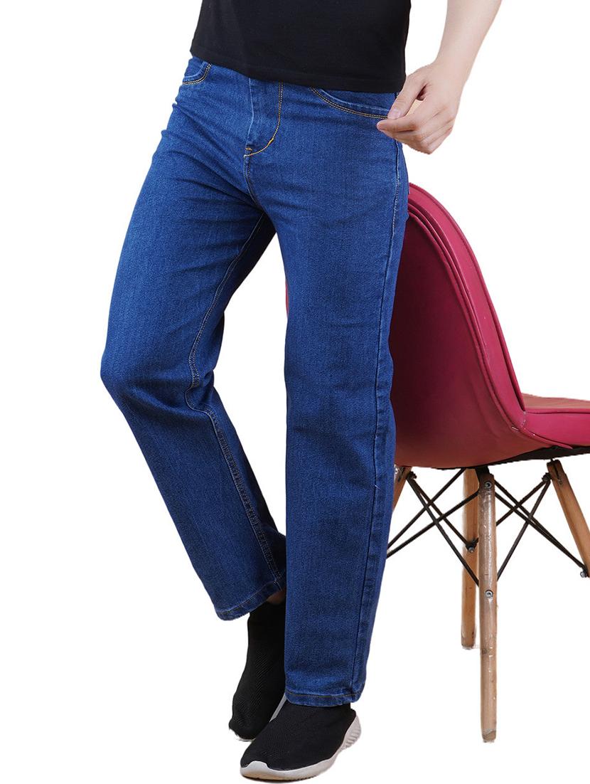 men blue plain mid rise straight fit jeans