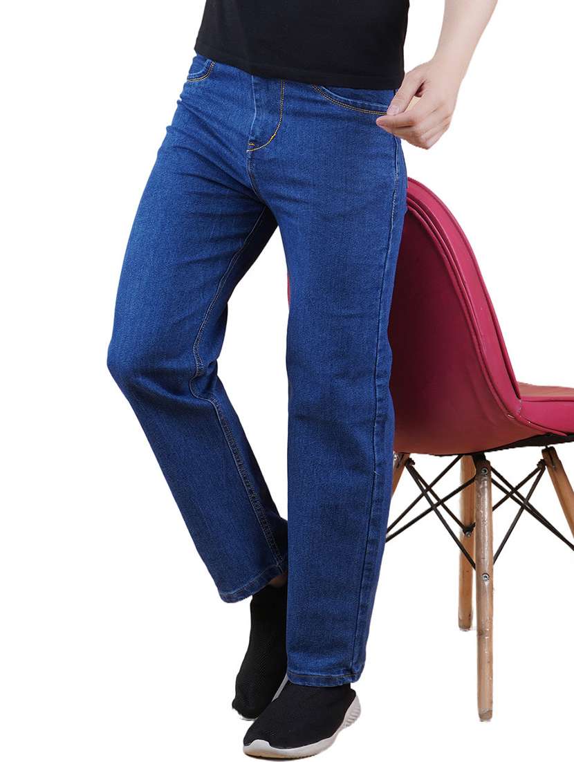 men blue plain mid rise straight fit jeans - 22012519 -  Zoom Image - 0