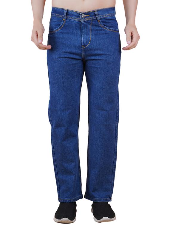 men blue plain mid rise straight fit jeans