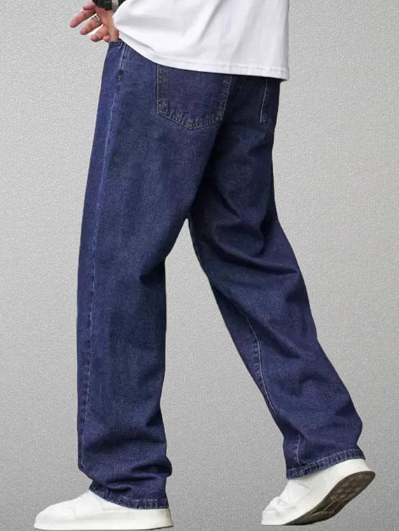 men blue plain mid rise baggy jeans - 22012521 - Standard Image - 3