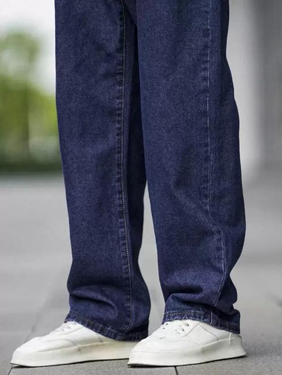 men blue plain mid rise baggy jeans - 22012522 - Standard Image - 5