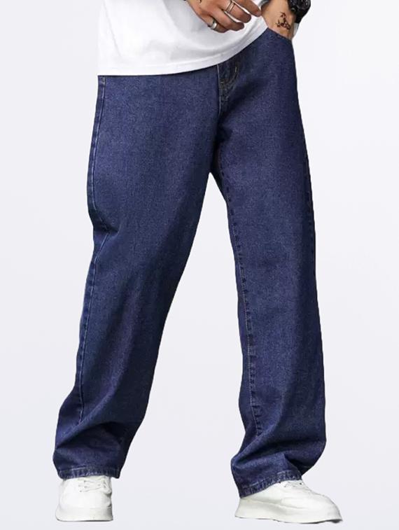 men blue plain mid rise baggy jeans - 22012523 -  Zoom Image - 0