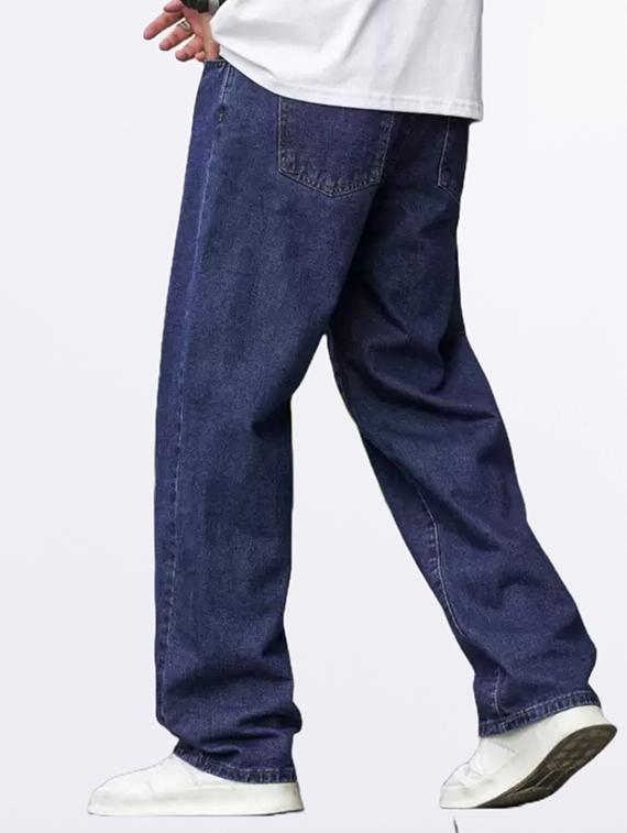 men blue plain mid rise baggy jeans - 22012523 - Standard Image - 3