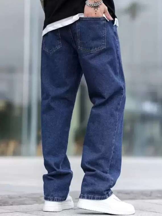 men blue plain mid rise baggy jeans - 22012524 - Standard Image - 3