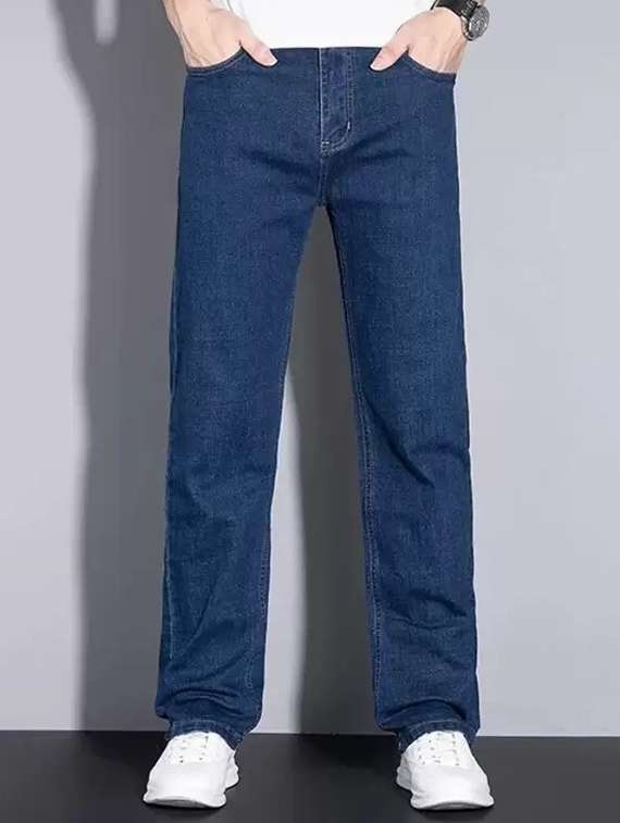 men blue plain mid rise relaxed fit jeans