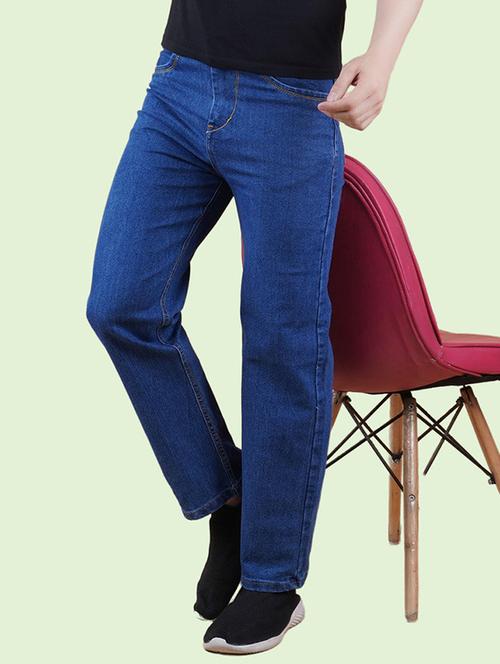 men blue plain mid rise straight fit jeans - 22012542 - Standard Image - 0