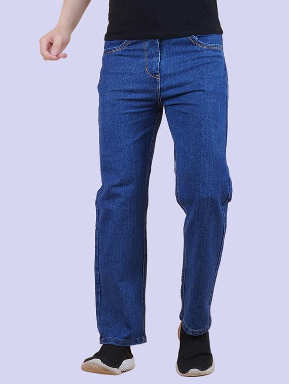 men blue plain mid rise straight fit jeans - 22012544 -  Zoom Image - 0