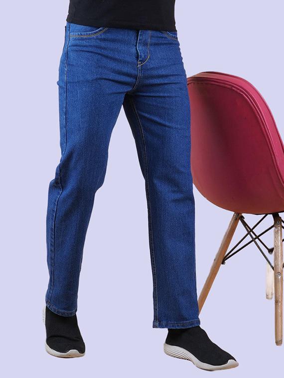 men blue plain mid rise straight fit jeans - 22012545 -  Zoom Image - 0