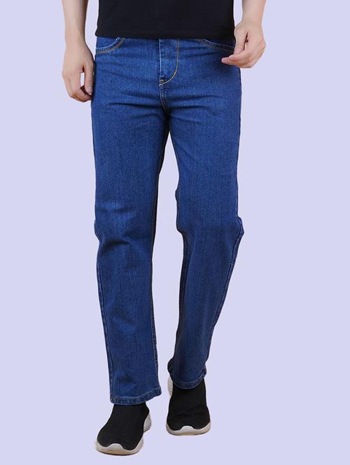men blue plain mid rise straight fit jeans - 22012546 -  Standard Image - 0