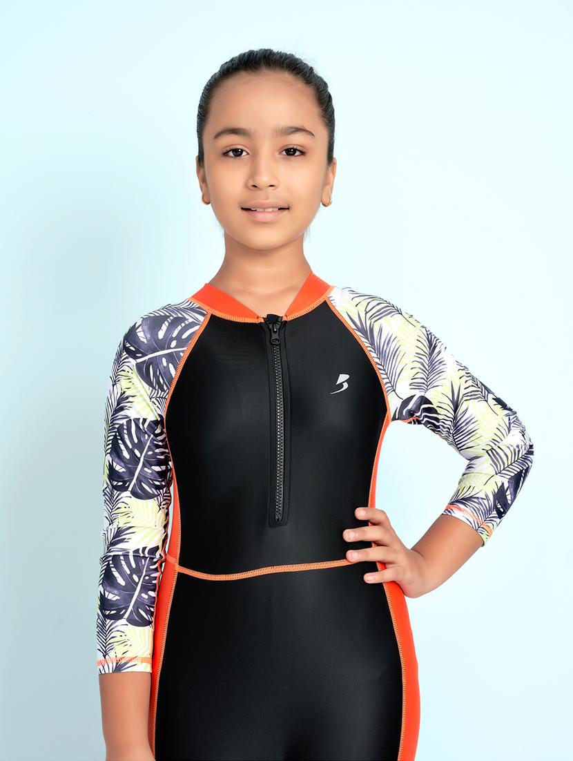 girls printed long sleeve swimsuit with swimming glasses - 22012564 - Standard Image - 5