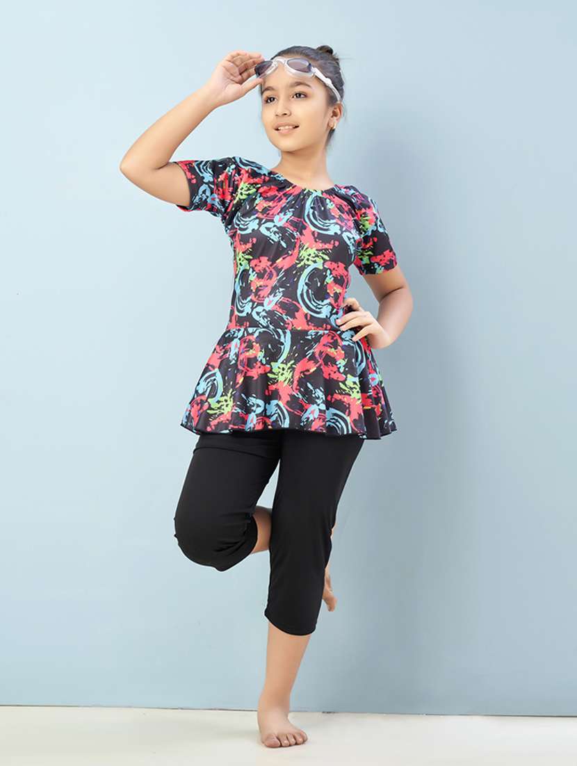 girls printed sports wear functional swimsuit