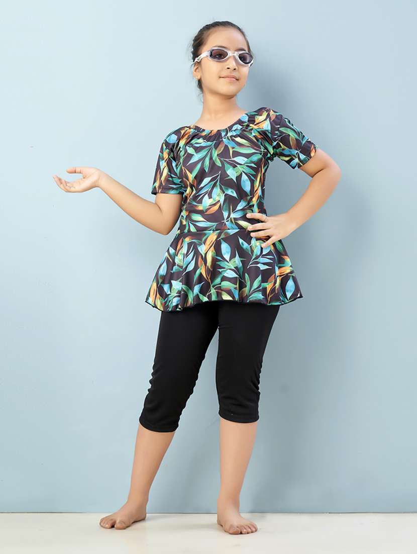 girls printed sports wear functional swimsuit