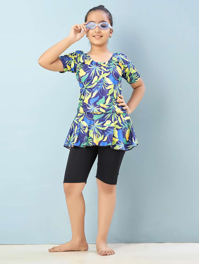 girls printed sports wear functional swimsuit