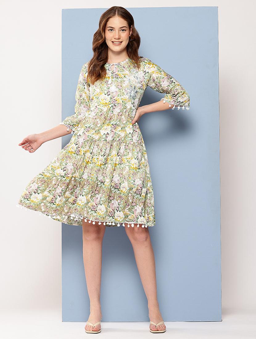 floral tiered polyester midi casual dress - 22012624 - Standard Image - 3