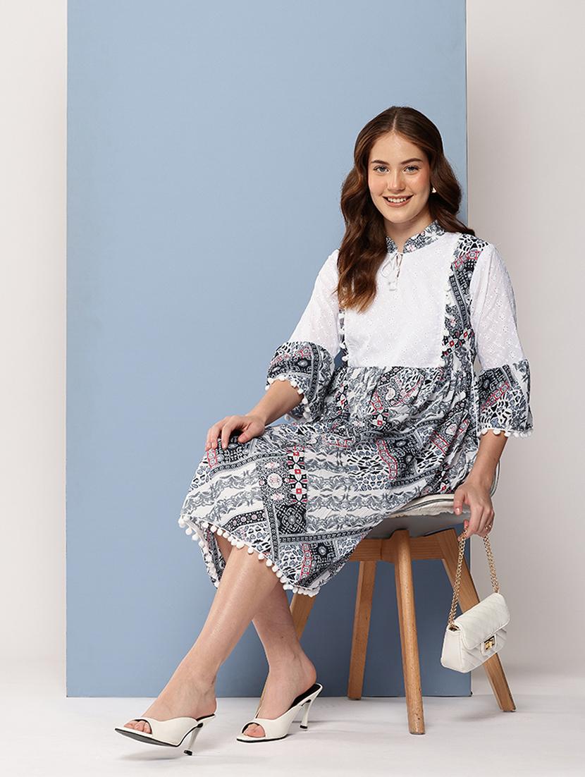 women printed bell sleeve a-line dress - 22012627 - Standard Image - 3