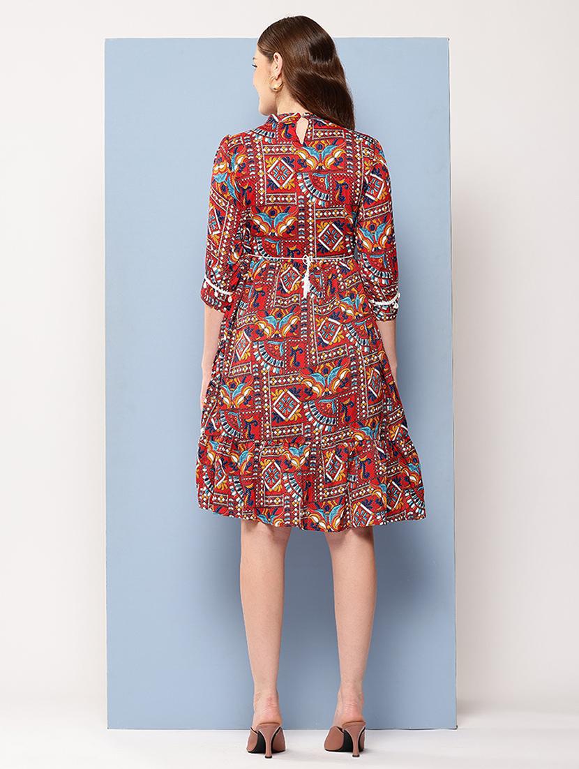 women printed mandarin neck tiered dress - 22012628 - Standard Image - 3