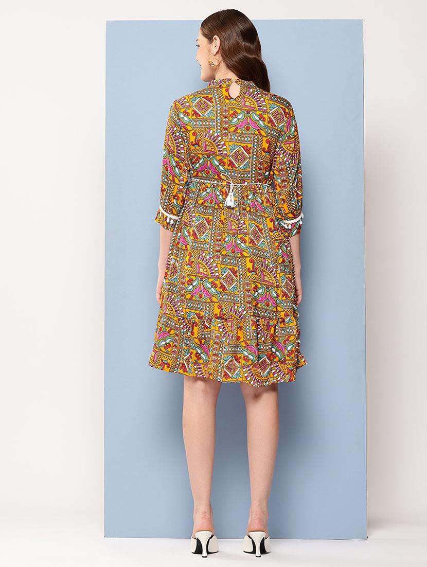 women printed mandarin neck tiered dress - 22012629 - Standard Image - 3