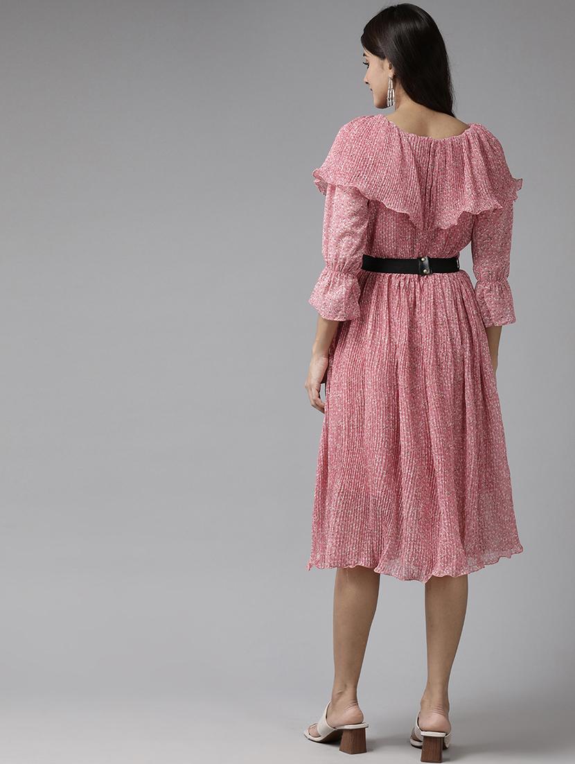 women printed three quarter sleeve fit & flare dress - 22012634 - Standard Image - 3
