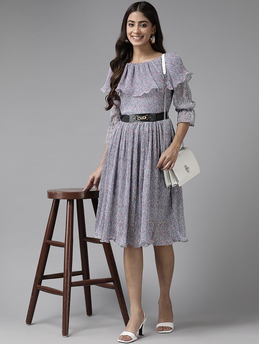 women printed three quarter sleeve fit and flare dress - 22012635 - Zoom Image - 0