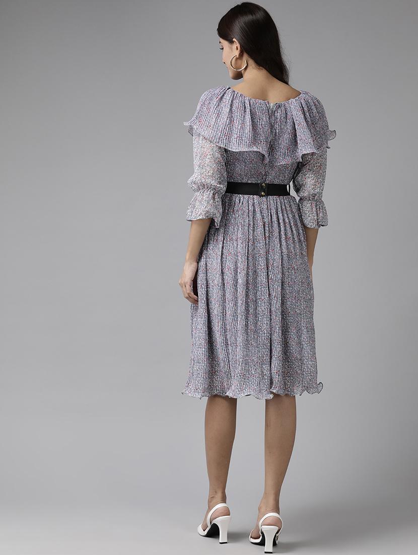 women printed three quarter sleeve fit and flare dress - 22012635 - Standard Image - 3