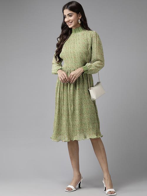 women floral print puff sleeve fit & flare dress - 22012636 -  Standard Image - 0