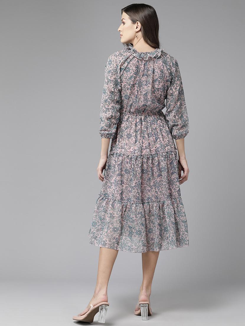 women printed puff sleeve tiered dress - 22012637 - Standard Image - 3