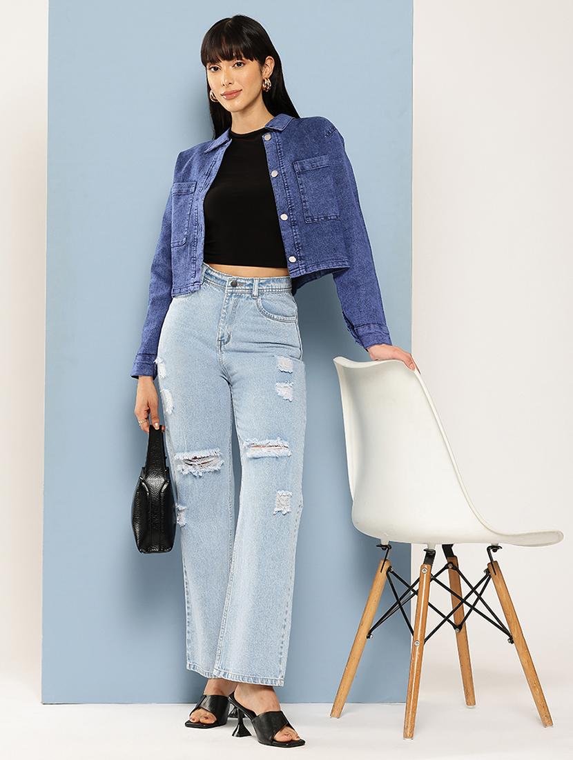 women solid long sleeve denim jacket - 22012642 - Standard Image - 3