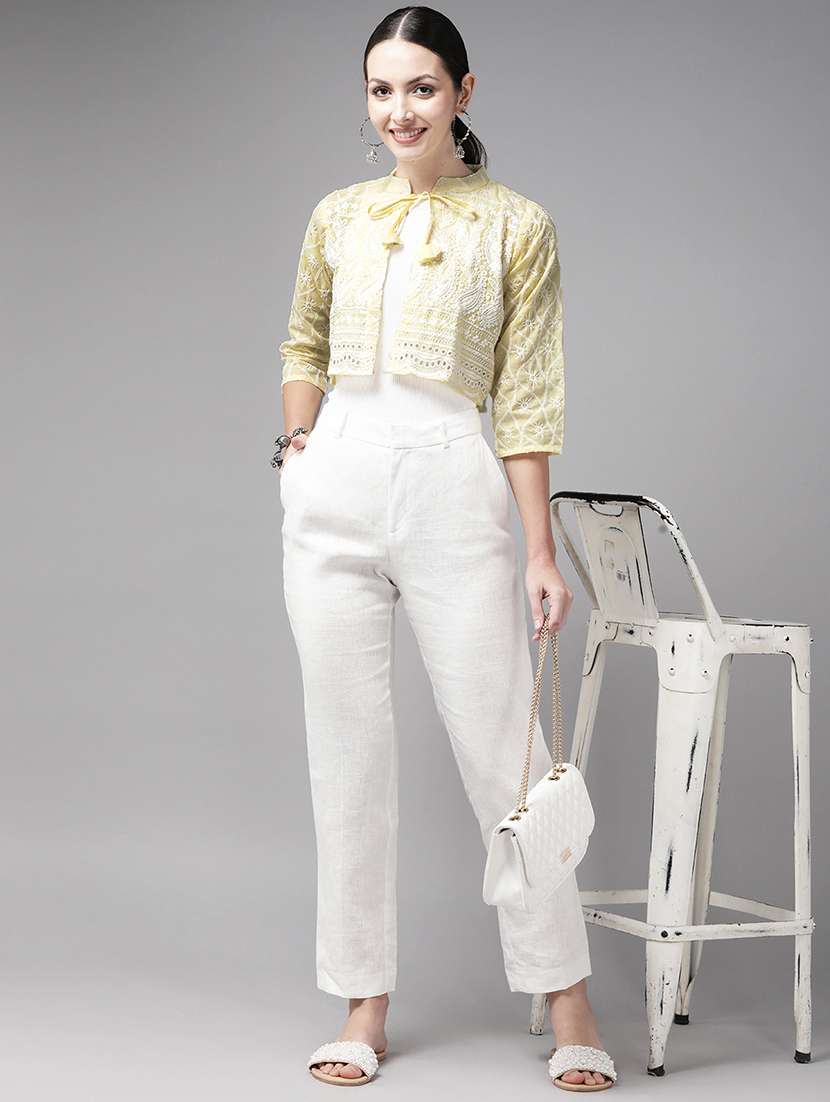 women solid with work three quarter sleeve ethnic jacket - 22012643 -  Standard Image - 3