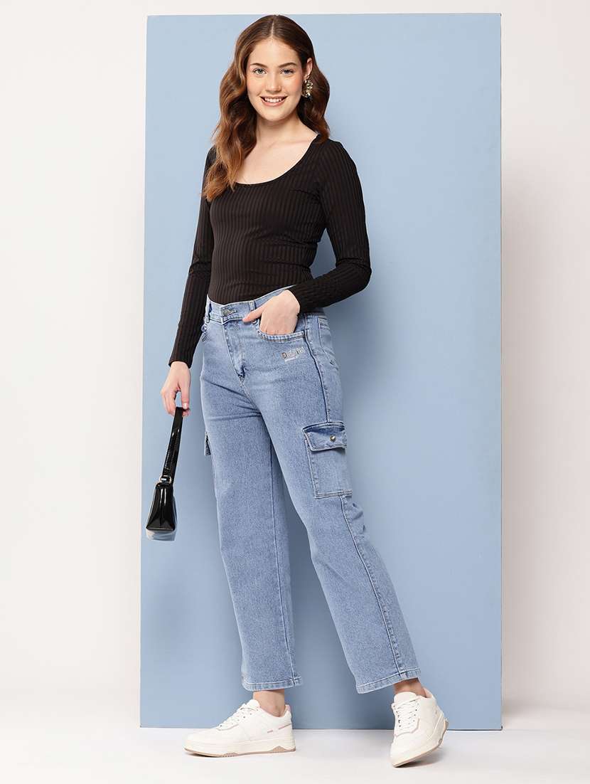 women solid mid rise denim cargo - 22012645 -  Standard Image - 3