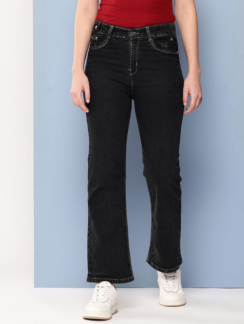 women solid mid rise bootcut jean