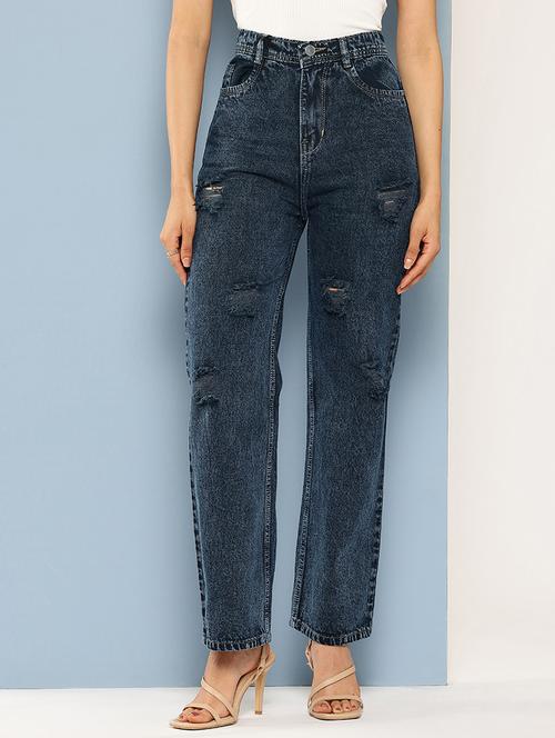 women washed distressed straight jean - 22012648 - Standard Image - 0
