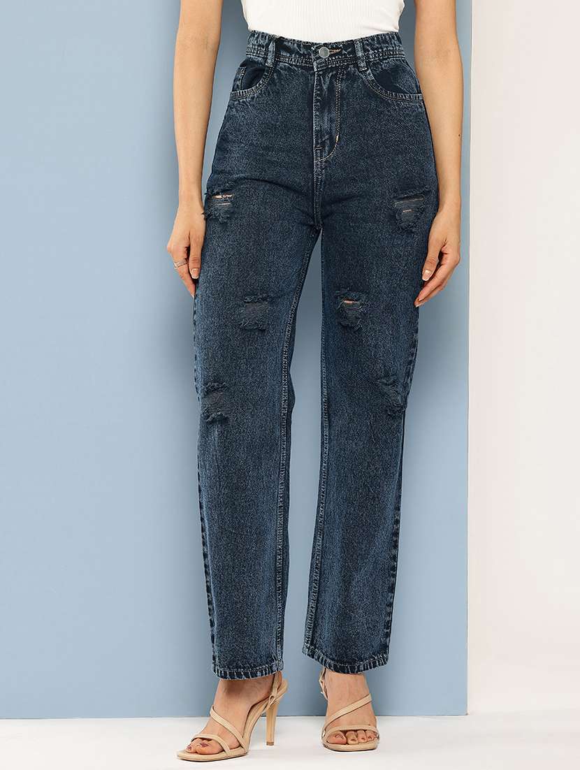women washed distressed straight jean - 22012648 - Zoom Image - 0