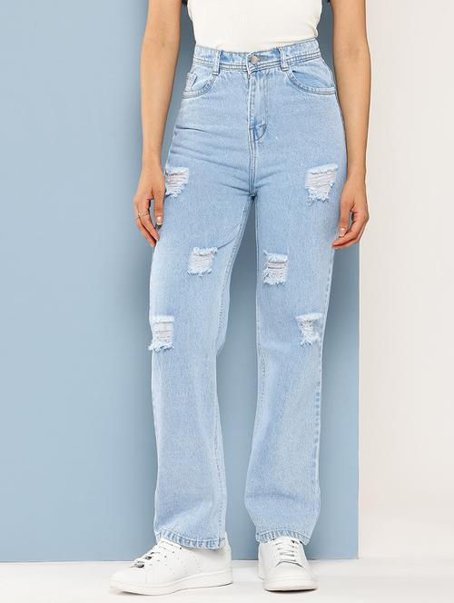 women distressed high rise straight fit jean - 22012649 - Standard Image - 0