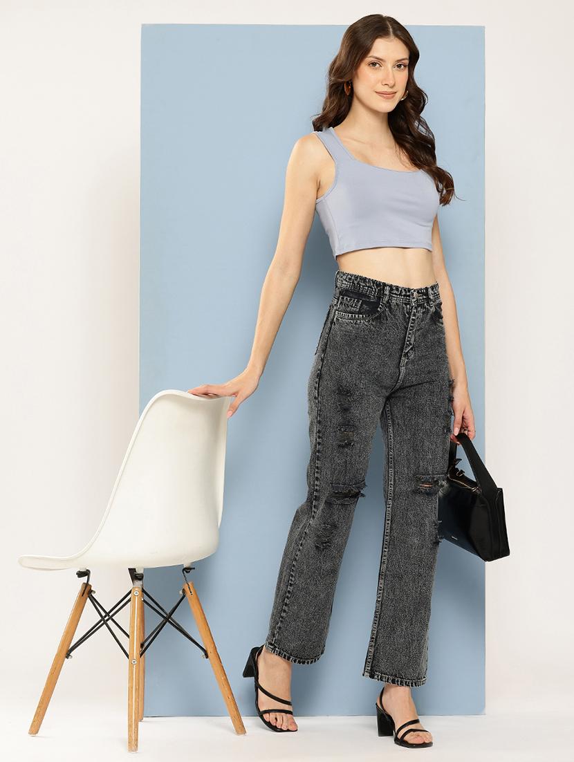 women distressed high rise straight fit jean - 22012650 - Standard Image - 3