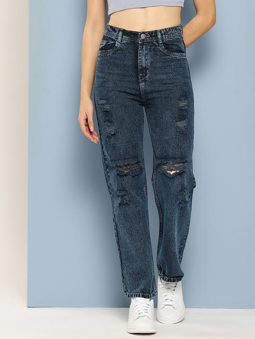 women distressed high rise straight fit jean - 22012651 -  Standard Image - 0