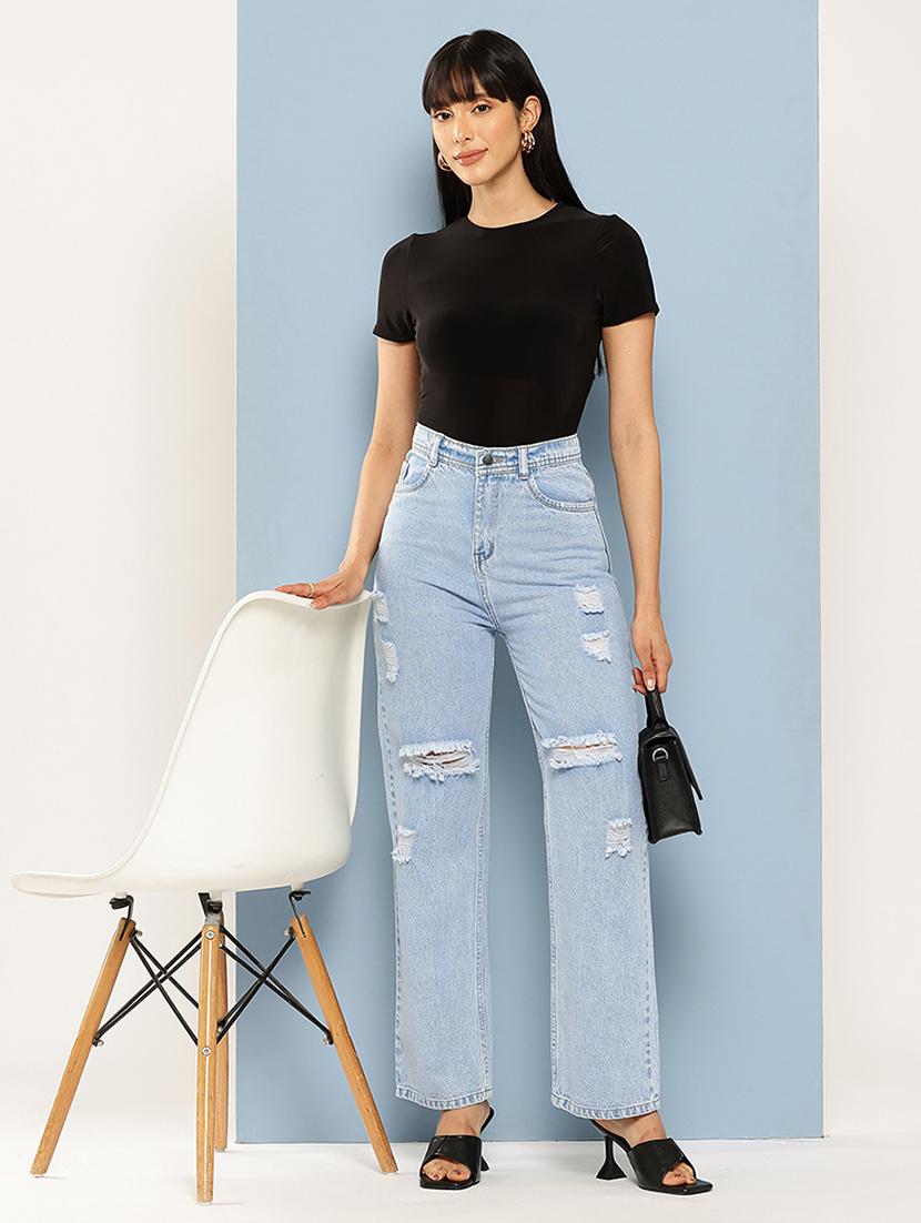 women distressed high rise straight fit jean - 22012652 - Standard Image - 3