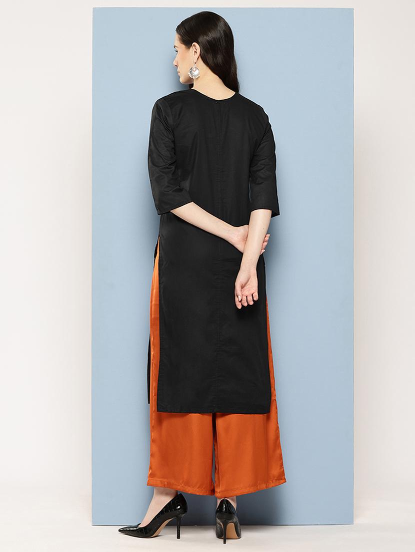 women solid three quarter sleeve straight kurta - 22012657 - Standard Image - 3