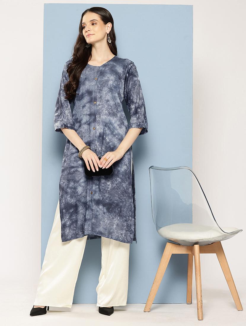 women printed three quarter sleeve straight kurta - 22012658 - Zoom Image - 0