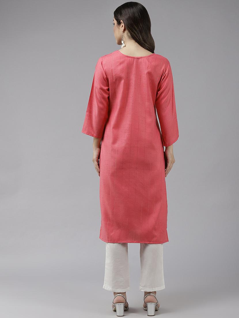 women embroidered three quarter sleeve a-line kurta - 22012660 - Standard Image - 3