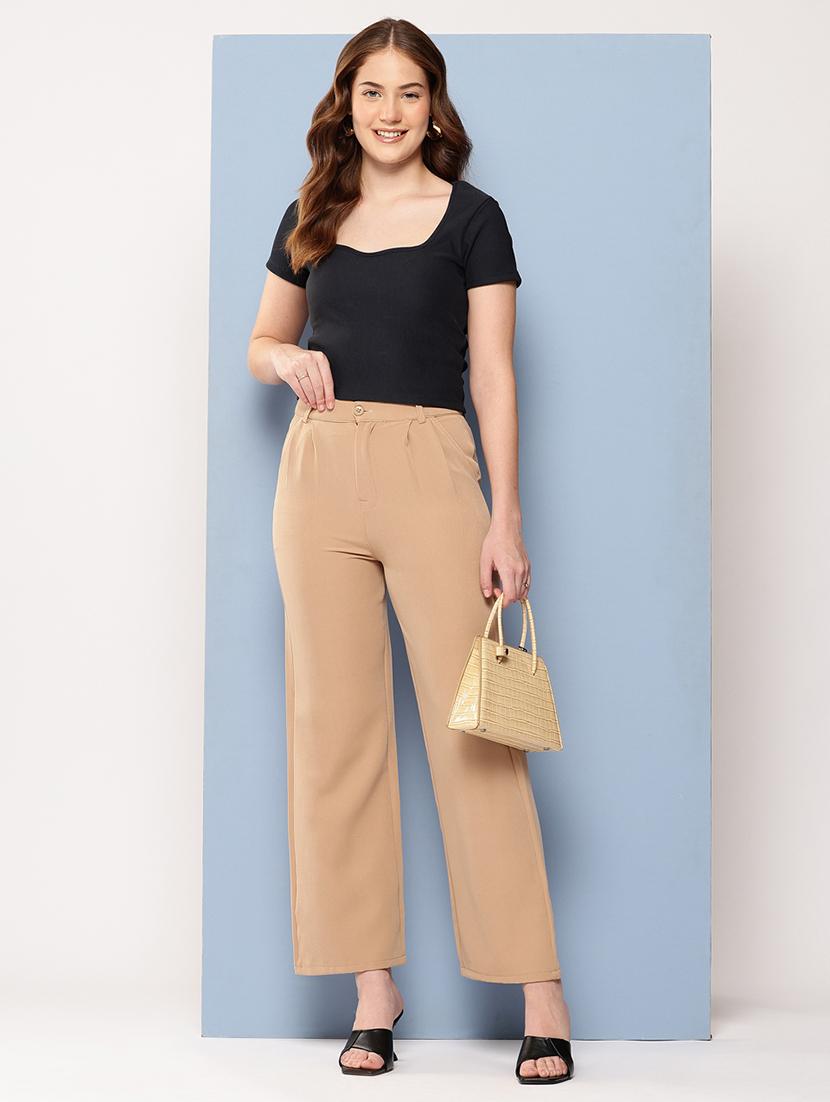 women solid mid rise straight trouser - 22012684 - Standard Image - 3